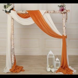 2 Panel Burnt Orange & Ivory Chiffon Curtain Wedding Arch Fabric Drapes 27x216 I